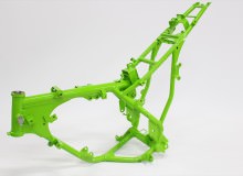 カワサキKSR80フレーム塗装：パウダーコート（ライムグリーン）
